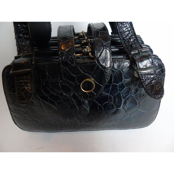 Vintage 1960's Blue Alligator Handbag Made In Italy Gold Tone Hardware - Picture 2 of 10